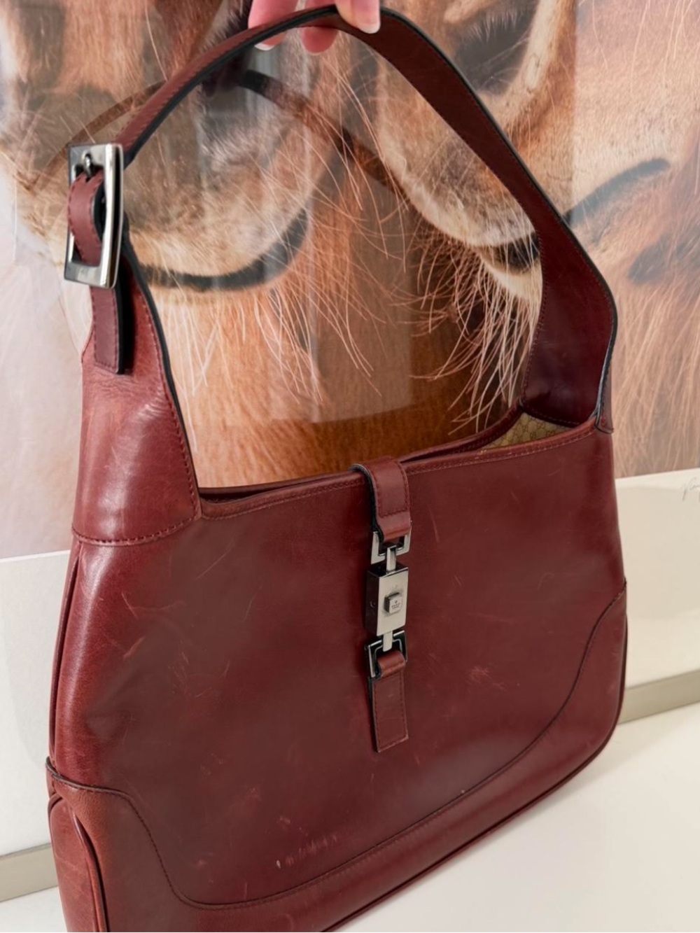 Vintage Gucci Burgundy Leather Jackie Shoulder Bag